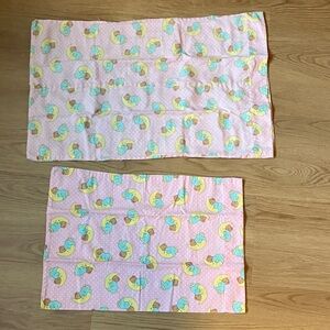 Pink Bear on Moon Vintage Patterned Toddler and Standard Pillowcases